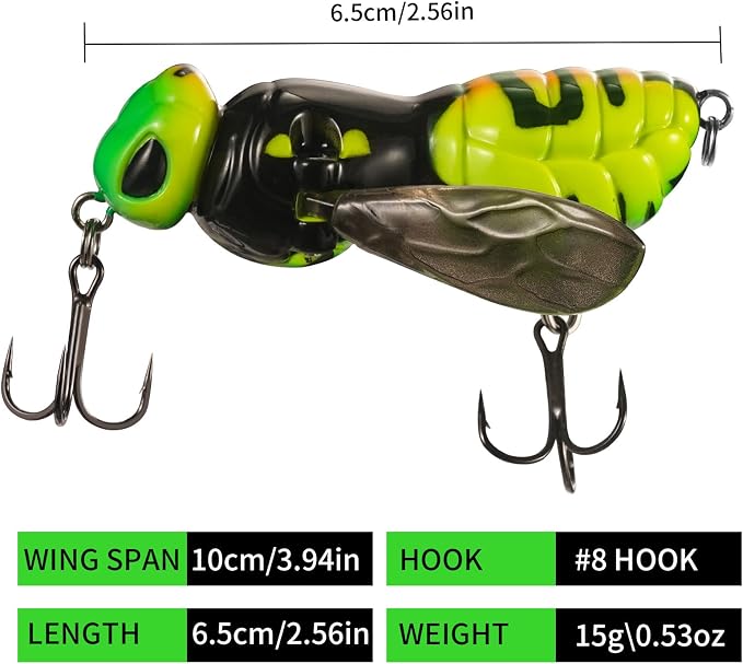 FONMANG Top Water Fishing Lures, 3-Pcs Topwater Lures for Bass Walleye Pike, 2025 New Wasp Crawl Bait for Freshwater and Saltwater