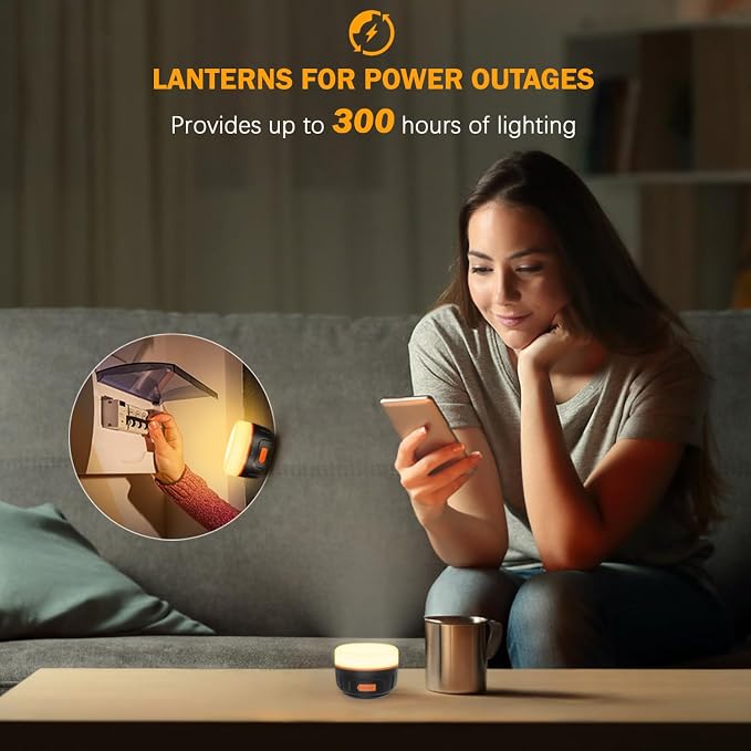 Yonktoo Camping Lantern Rechargeable, 300H Runtime, 6400mAh, IPX5 Waterproof Tent Light for Camping, Hiking, Power Outages, Home, Emergency - Standard Edition,Orange