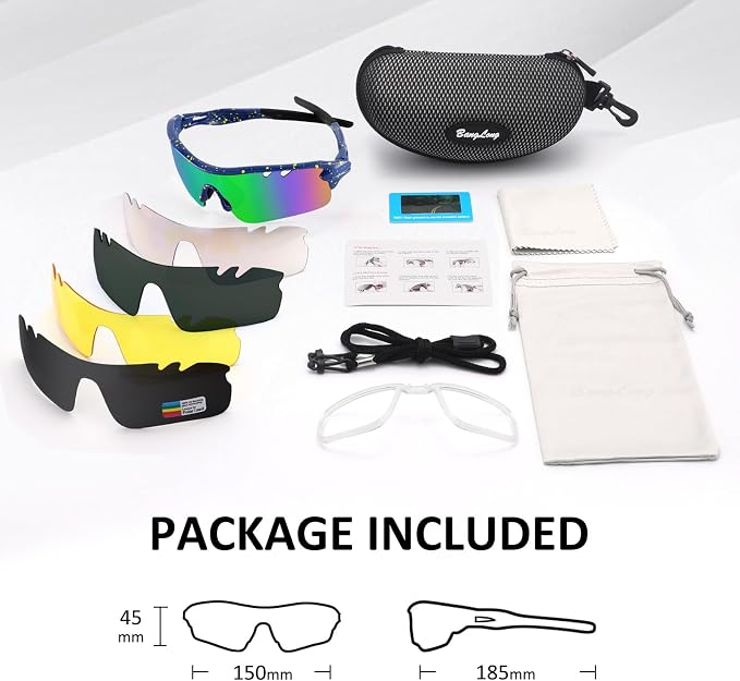 BangLong Polarized Cycling Sunglasses for Men Women, 26g Sports Sunglasses with 5 Lenses for Running Fishing Baseball Driving