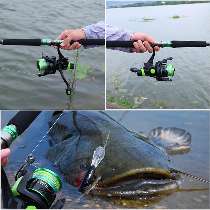Sougayilang Catfish & Inshore Spinning Combo – 30LB Drag, 4.7:1, 13+1 Bearings, 2-Piece Medium Heavy Rod for Catfish, Striper, Redfish, Carp – Bottom Fishing