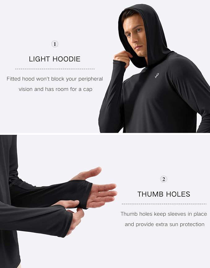 Pudolla Men's Sun Protection Hoodie Shirts UPF 50+ Rash Guard SPF Long Sleeve Fishing Shirt for Men Swim Hiking Boating