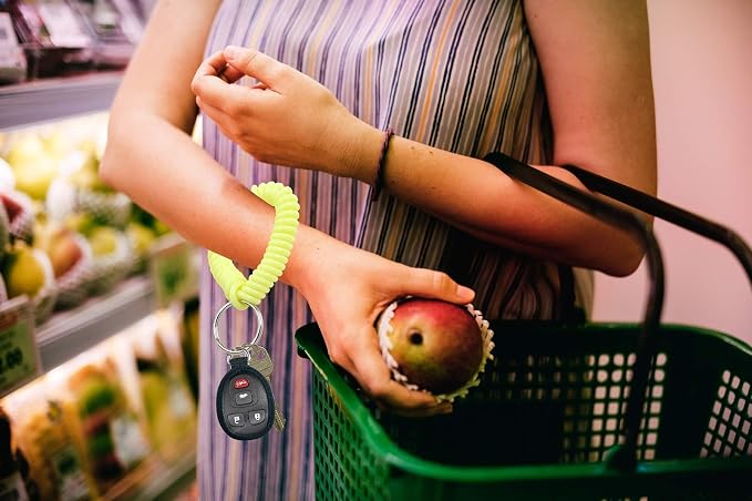 Lucky Line 2” Spiral Wrist Coil with Steel Key Ring, Flexible Wrist Band Key Chain Bracelet, Stretches to 12”, Neon Yellow, 10 PK (41086)