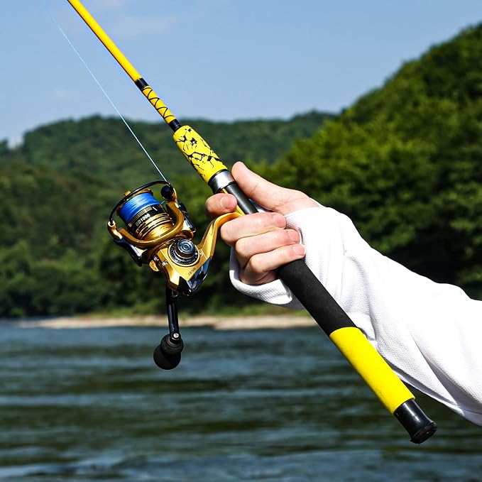 Sougayilang Spinning Reel and 2-Piece Fishing Rod Combo, Durable Graphite & Fiberglass Rod, Split-Grip Cork Handle,Right/Left Handle Position