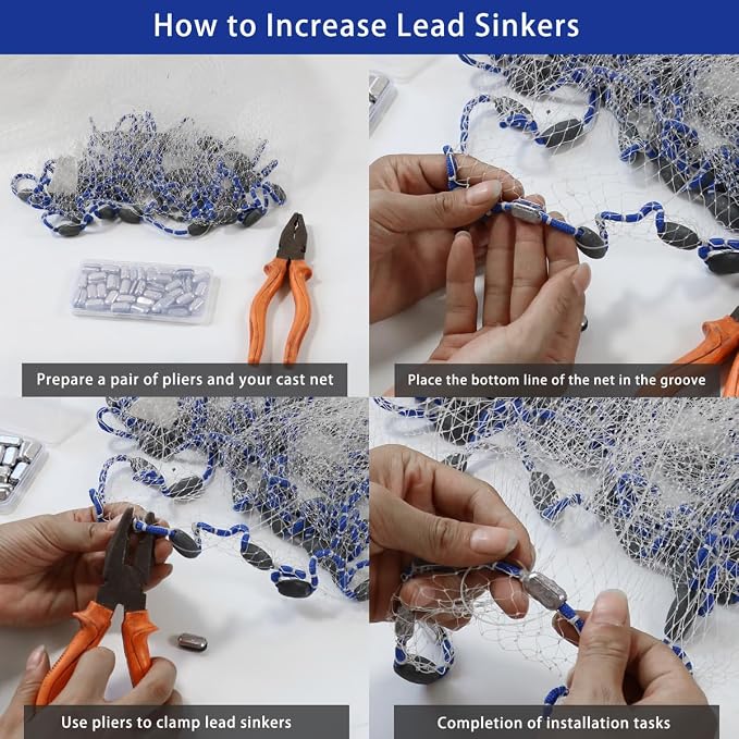 Fishing Cast Net Easy Installation Lead Sinkers 0.35oz / 10g Throw Net Sinkers Add Weights Kit for Casting Net Sinker for Freshwater Saltwater 99.9% Pure Lead