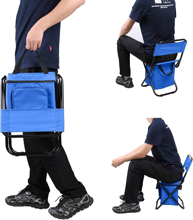 LEADALLWAY Fishing Chair with Cooler Bag Compact Fishing Stool Foldable Small Hunting Chair 12.2" Seat Depth,12.6" Seat Width