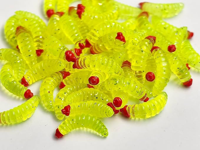 50pcs-1Inch Bass Fishing Worms Lures,Silicone Soft Maggot Baits Bread Worm Fishing Lure,5 Color