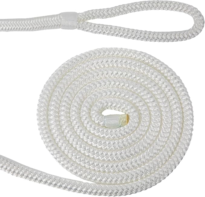 2 Pack 3/8'' x 6' Boat Fender Lines for Mooring, Docking Ties & Small Boat,Premium Marine- Grade Double Braided Nylon Boat Rope with a 5" Eyelet,Anti-Wear & Weather-Resistant-White