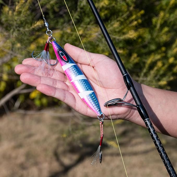 Goture Slow Pitch Jigs, Glow Flat Fall Jig Fishing Lure with Double Assist Hooks and Swivel, Fishing Jigs Saltwater 40g-250g Deep Sea Fishing Jigging Lures for Tuna,Dogtooth Tuna, Yellowtail,Kingfish