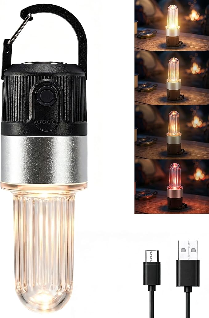 Livinlarge Led Camping Lantern USB Rechargeable,Portable Tent Lamp Emergency Lights with Hook,4 Lighting Modes,with Magnetic Attachment Feature,for Hiking,Party,Camp,Fishing,Power Failure,4 Pack