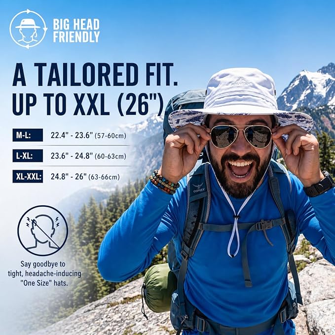 TOP-EX UVCoolix™ Cooling Touch Breathable UPF50+ Waterproof Wide Brim UV Protection Sun Hats Big Head XL XXL