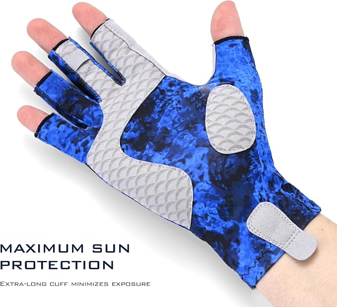 KastKing La Sal Fishing Gloves UPF50+ Sun Gloves UV Protection Fingerless Gloves Men Women for Outdoor, Kayaking, Rowing, Paddling, Canoeing, Hunting