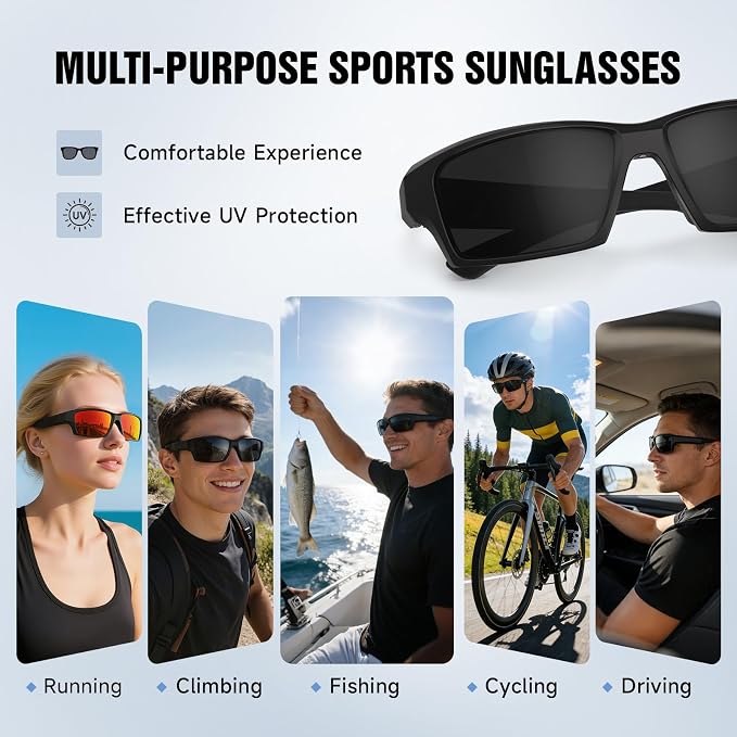 Polarized Sports Sunglasses for Men Women - Wrap Around Sun Glasses with UV Protection Fishing Cycling Running