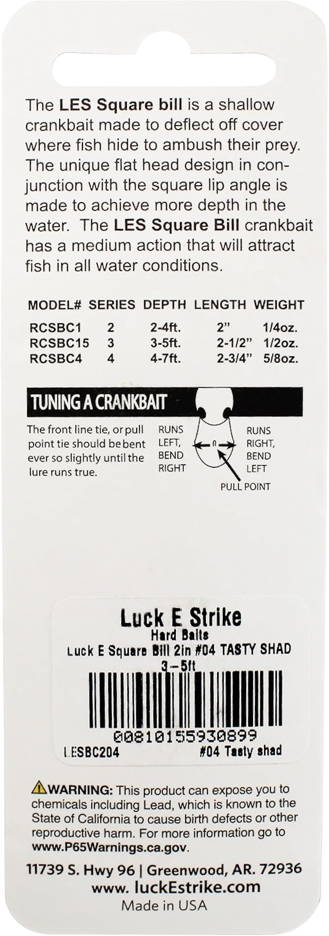 Luck E Strike 2 Inch Square Bill Crankbait, Made in The USA