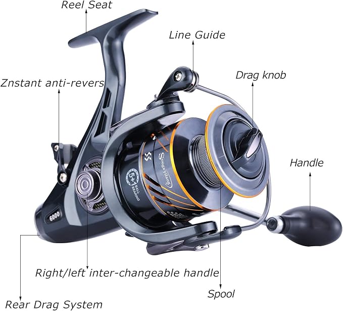 Sougayilang Carp Fishing Reel,5+1 Shielded Stainless Steel BB-Carbon Fiber Drag Carp Reels, for Saltwater or Freshwater Spinning Reels, Fishing Reels