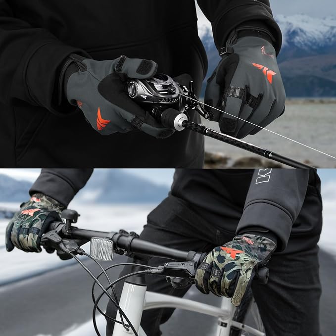KastKing Mountain Mist Cold Winter Weather Fishing Gloves for Men and Women - Ideal for Ice Fishing, Photography, or Hunting