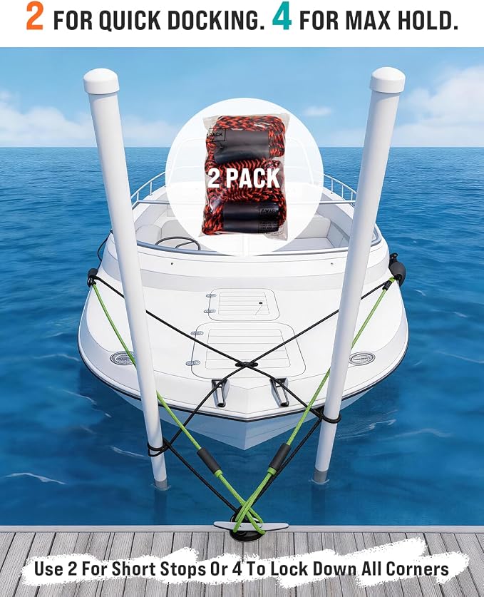 Boat Accessories 4.5 Feet Bungee Dock Lines with 30cm Extended Loop and 316 Stainless Steel Clip 2-Pack for Docking for Boats PWC,Kayak,Watercraft,SeaDoo,Jet Ski, Pontoon, Canoe, Power Boat(Red+Black)