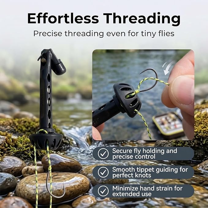 Magnetic Fly Fishing Threader - Tippet Knot Tying Tool for Small Hooks, Essential Angler Helper Accessory
