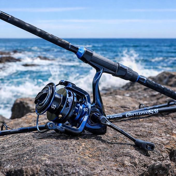 SOUGAYILANG Surf Fishing Rod and Reel Combo, Heavy 3-Piece Travel Spinning Rod with Reel for Red Drum, Striped Bass, Beach & Saltwater Fishing(9'/10'/11'/12')
