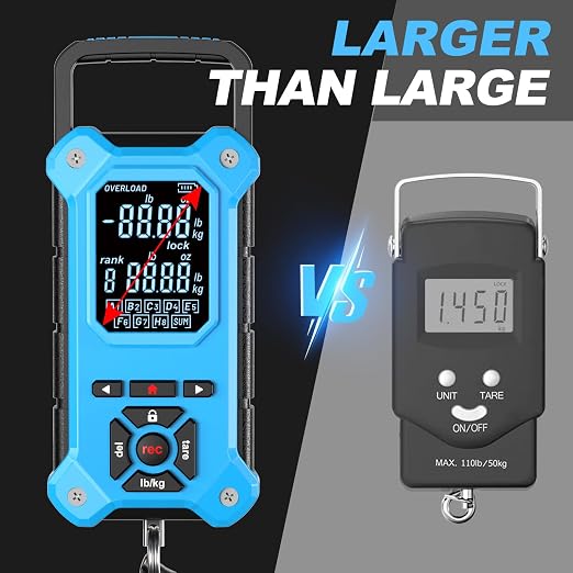 SNAIL TRAIL 8 Storage Bins Digital Fishing Scale & Lip Gripper with Auto-Rank, Large & High Contrast Backlit LCD Display, Multi-Mode(LB, LB-OZ, KG), 50 lbs Tournament Bass Fish Weigher, Gift for Men