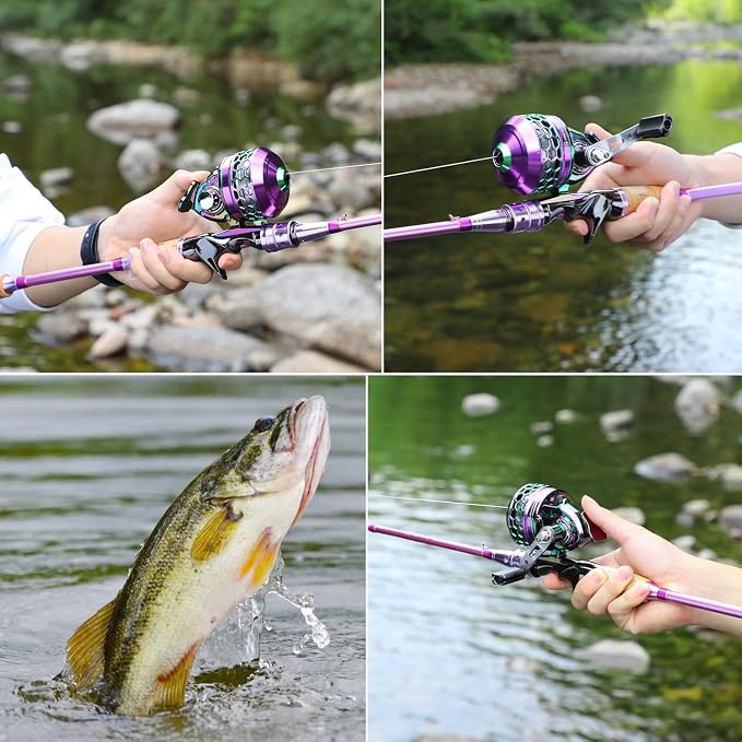 Souagyilang Spincast Fishing Rod Reel Combo,2 Pieces Medium Heavy Pole with Super Smooth Reel Trouble-Free Push-Button Bait Casting Design for Freshwater Bass Fishing
