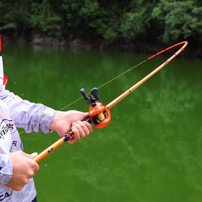 Sougayilang Baitcaster Combo, IM7 Graphite 2Pc Blank Rods,M/MH Power,EVA Handle & Stainless Steel Guides,7.1:1 Gear Ratio, 18LB Drag for Bass, Walleye, Pike