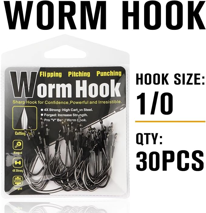 Dovesun Weedless Worm Hooks Wacky Rig Hooks Texas Rig Hooks 30PCS Professional V Bass Fishing Hooks for Freshwater Saltwater 1/0 2/0 3/0