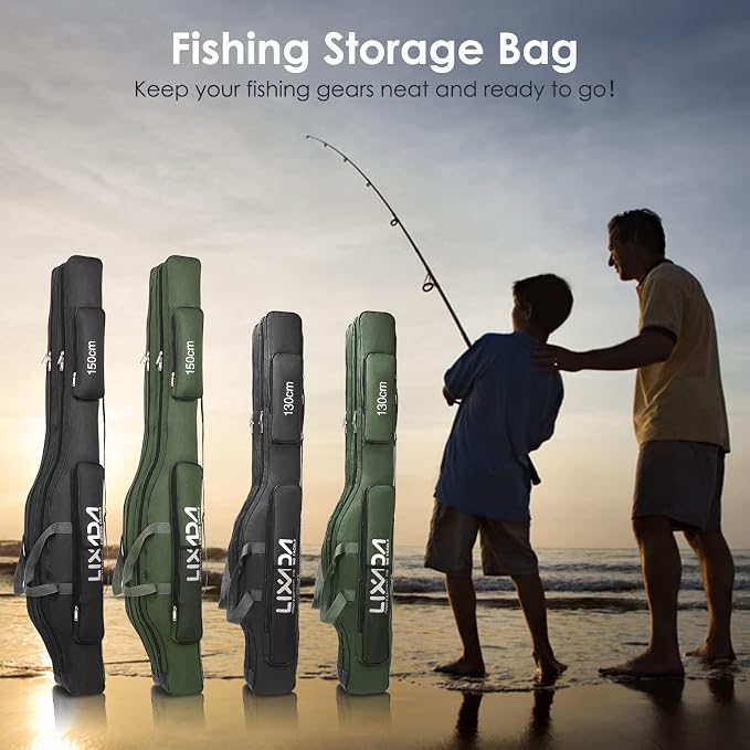 Lixada Fishing Rod Case, 3 Layers Oxford Fishing Rod Bag, Portable Foldable Fishing Pole Bag, Fishing Rod Carrier Fishing Tackle Storage Bag Travel Carry for Fishing Gear & Equipment