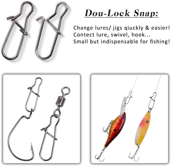 Stainless Steel Duo Lock Snap Clip Kit 100pcs/300pcs Fishing Swivel Lure Snaps High Strength Quick Change Fish Snap Clips Fishing Gear Hooked Snaps for Saltwater Freshwater (Snaps Kit - 300pcs)