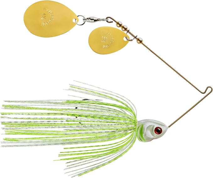Booyah Lure Company Booyah Covert Series Spinner-Bait Bass Fishing Lure, White Chartreuse Silver Scale/Pearl Chartreuse, 4.5 Gold Colorado/3.5 Gold Colorado, 1/2 oz