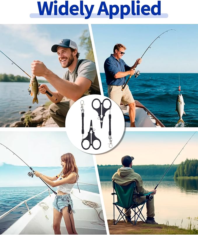 6 Pieces Fishing Scissors, Stainless Steel Fishing Line Cutter &braided Line Cutter, Cutters with Titanium Coating-Fishing with Hook and Retractable Coil Lanyards Fishing Accessories (Black)