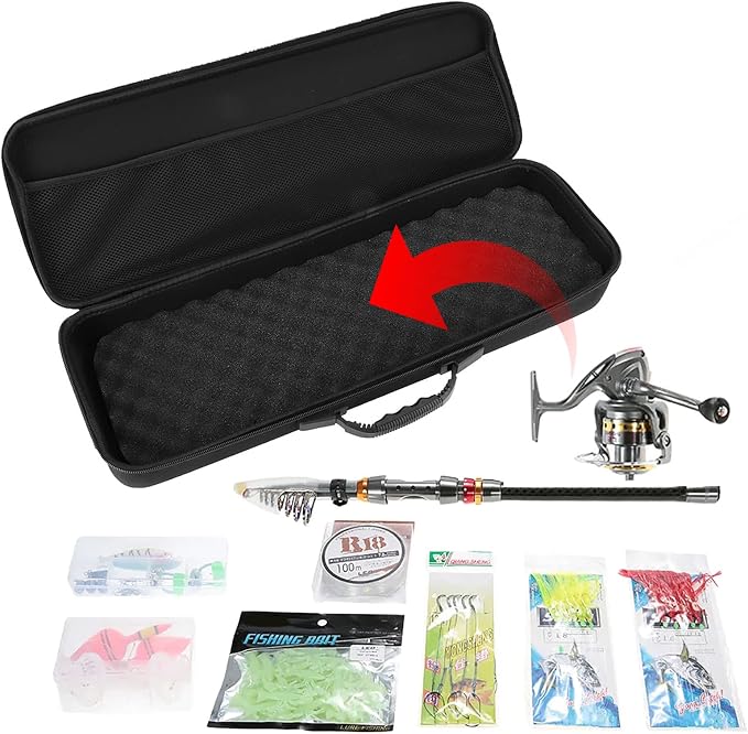 Portable Waterproof Hard EVA Case for Fishing Tackle Storage, 21 inch Fishing Rod Reel Organizer Bag Travel Carry Case Bag, with Foam Interior Shockproof