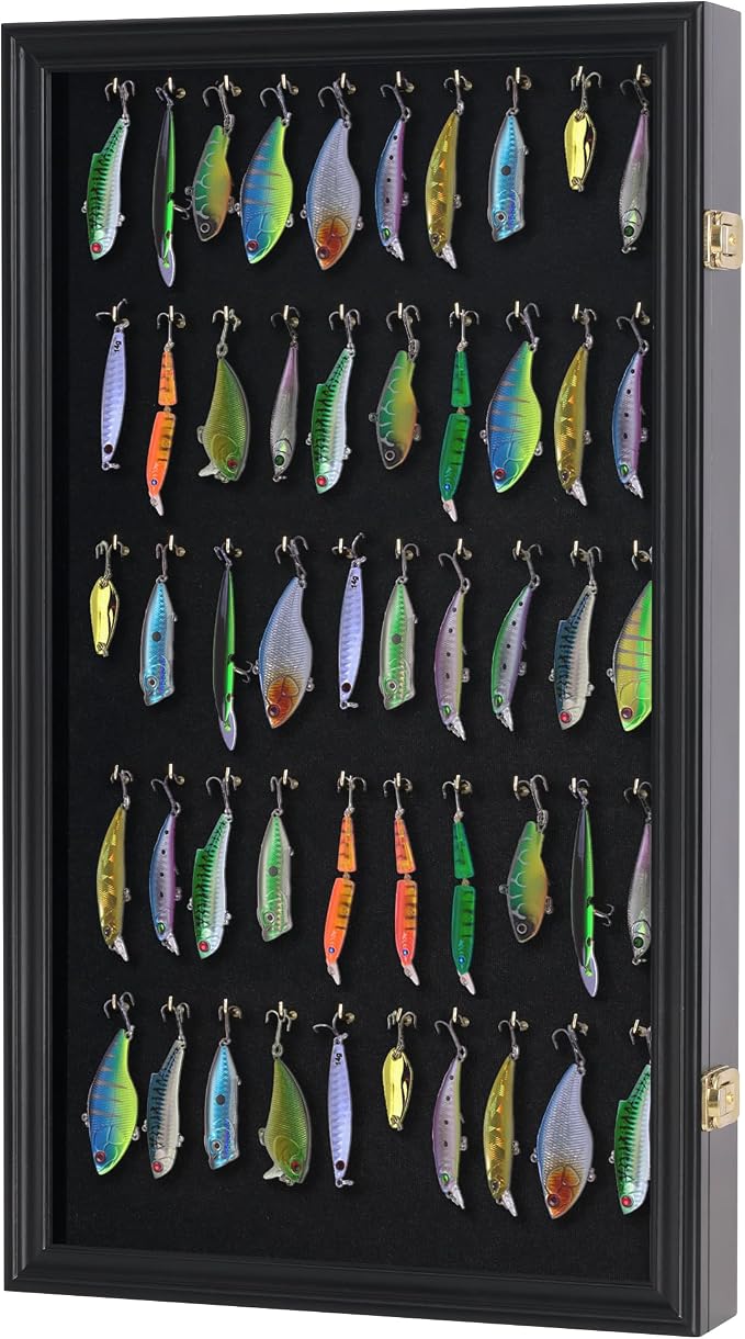 Fishing Lures, Keychain Display Case Pocket Watch Collection Display Case - Keyring Golf Bag Tag Luggage Tag Collection Showcase Shadow Box (Black Finish)