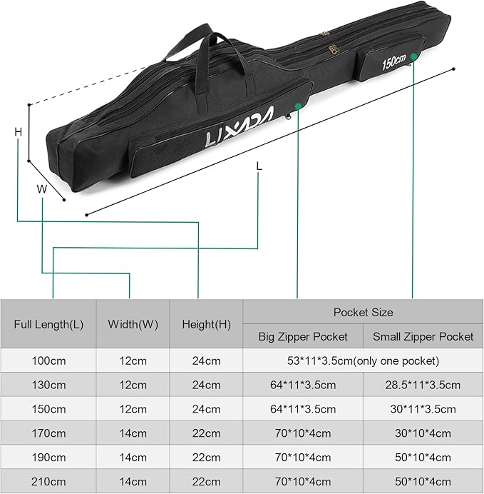 Lixada Portable Fishing Bag Folding Fishing Rod Reel Bag Outdoor Fishing Carrier Bag100cm/130cm/150cm (Black, 170cm), Black, 170cm, Modern