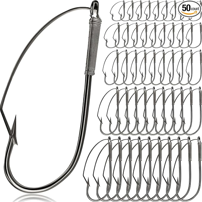 Sumind Weedless Wacky Rig Hooks Bass Carbon Steel Fishing Hooks for Wacky Rigging Worm Lure Baits