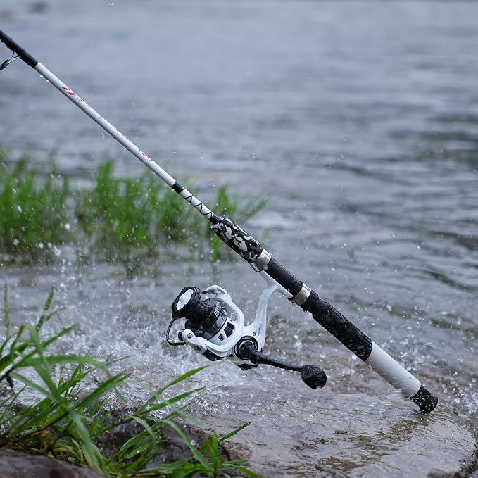 Sougayilang Spinning Reel and 2-Piece Fishing Rod Combo, Durable Graphite & Fiberglass Rod, Split-Grip Cork Handle,Right/Left Handle Position