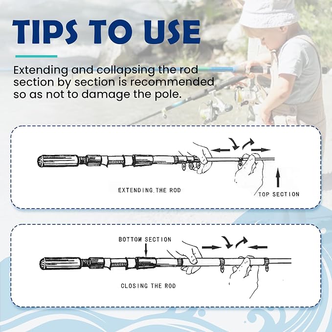 Kids Fishing Pole, Portable Telescopic Kids Fishing Poles for Boys Girls Youth, Fishing Rod and Reel Combo