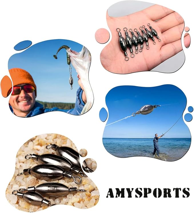 AMYSPORTS Saltwater Fishing Weights Swivel Bullet Sinkers Fishing Weight Brass Fishing Weights Freshwater Bass Sinker Weight with Swivel Rolling