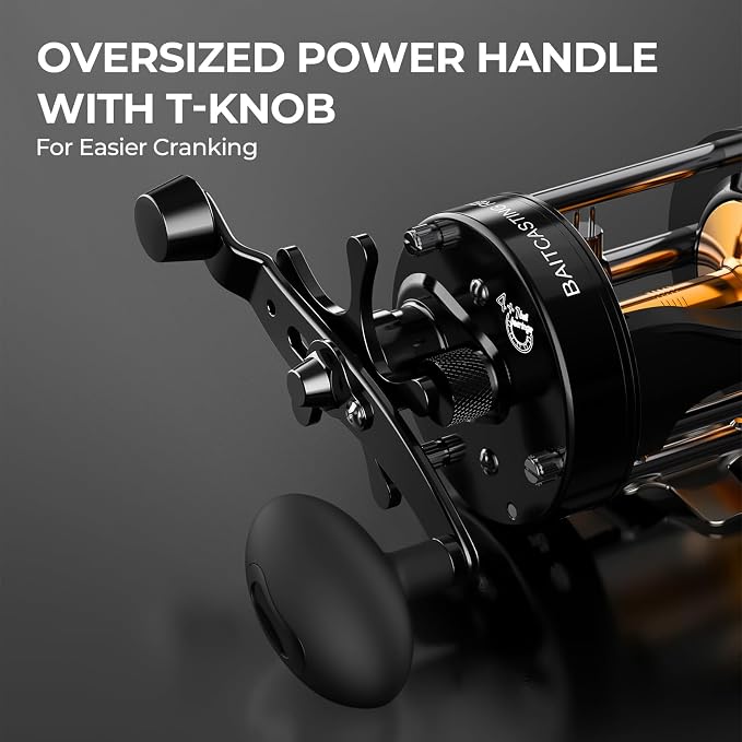 KastKing Rover Round Baitcasting Fishing Reel, Perfect Conventional Reel for Catfish, Salmon/Steelhead, Striper Bass and Inshore Saltwater Fishing Reel, Reinforced Metal Body