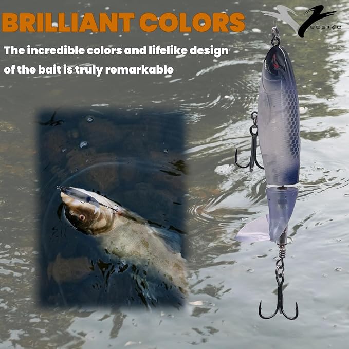 Bestac Topwater Fishing Lures Set Popper Lures for Bass Catfish Pike Perch Bass Lures with Floating Rotating Tail Artificial Hard Bait Multiple Colors