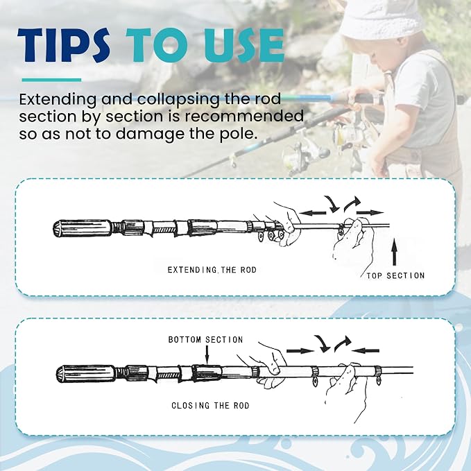 Kids Fishing Pole, Portable Telescopic Kids Fishing Poles for Boys Girls Youth, Fishing Rod and Reel Combo