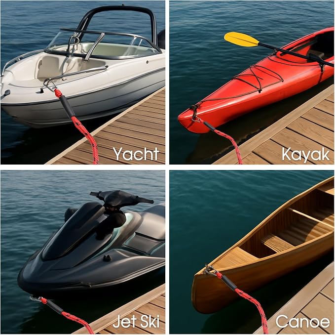 4 Feet Bungee Dock Line with Stainless Steel Clip & Foam Float 2pcs, Mooring Rope for Docking with Built-in Snubber, Ideal Boat Accessories for PWC, Jet Ski, SeaDoo, Kayak, Pontoon, Canoe
