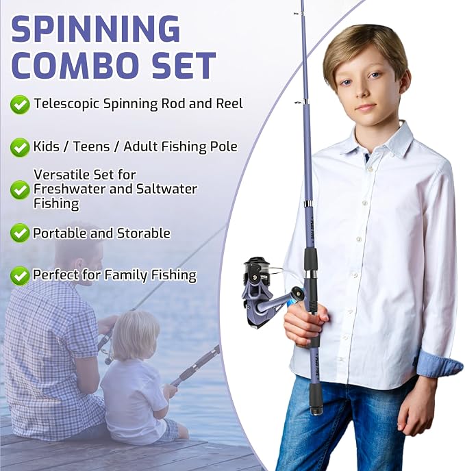 Kids Fishing Pole Set, Portable Telescopic Fishing Rod and Reel Combo for for Boys Girls Youth Toddle Fishing Pole 【Ambidextrous】