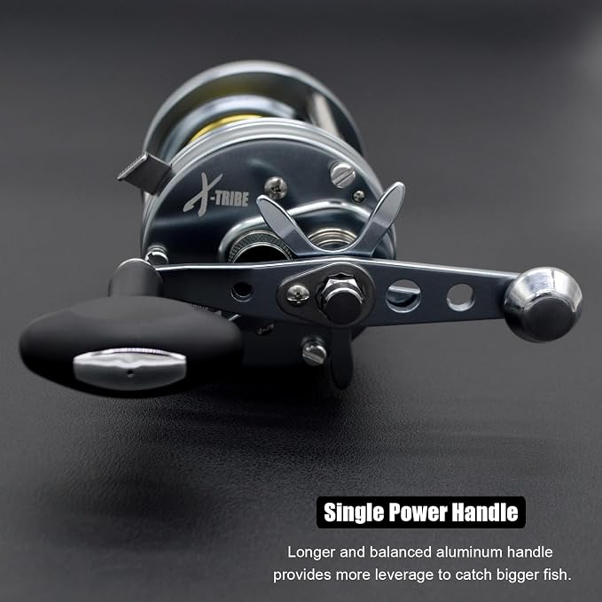 X-Tribe Round Baitcasting Fishing Reel, Synchronized Level Wind System, 17 LBs Powerful Carbon Drag, 5.3:1 Gear Ratio, Single Power Handle, All Metal Frame and Side Covers for Saltwater