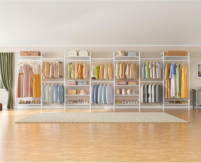 Timate U3 U Shape Heavy Duty Expandable Industrial Pipe Clothing Rack, Wall Mounted L Shaped Closet System, Large Closet Kit, White