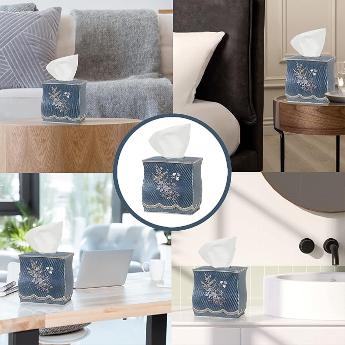 Zahari Home 2pc Capri Bathroom Decor Set Waste Basket for Bathroom & Tissue Cover Modern Classic Decor Stylish Unique Design Beautiful Royal Blue Bathroom Accessories Set