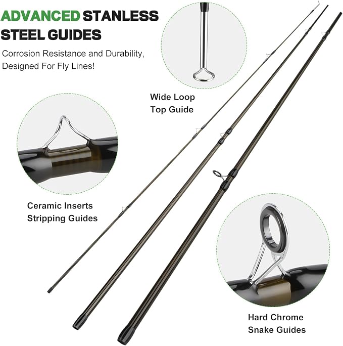 PLUSINNO Fly Fishing Rod and Reel Combo, 4 Piece Lightweight Ultra-Portable Graphite Fly Rod 5/6 Complete Starter Package with Carrier Bag