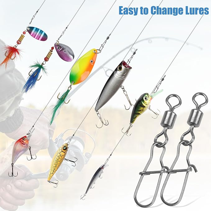 Fishing Snap Swivels Rolling Barrel Swivels with Safety Snaps High Strength Copper and Stainless Steel, Black Nickel Coated Quick Connect Swivel Snap Fishing Tackle