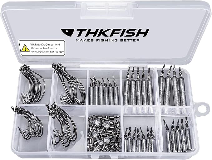 THKFISH Fishing Weights Sinkers Set, 60PCS Fishing Sinker Drop Shot Weights Kit,Drop Shot Rig Wacky Hooks for Saltwater Freshwater Bass Fishing