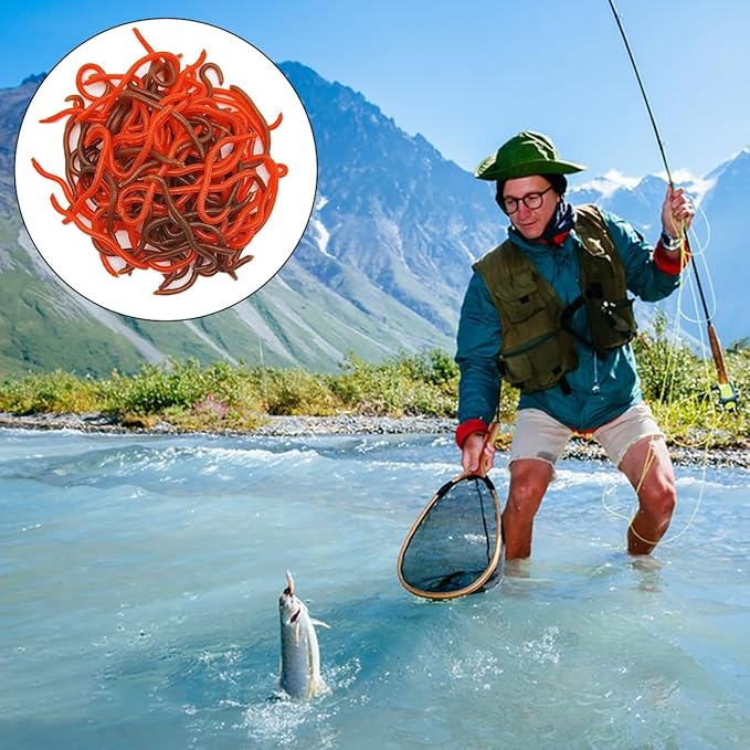 100 Pcs 3.3inch Soft Worms Fishing Lure Baits, Earthworm Baits Lifelike Fake Bloodworm,Fresh Water Fishing Bait