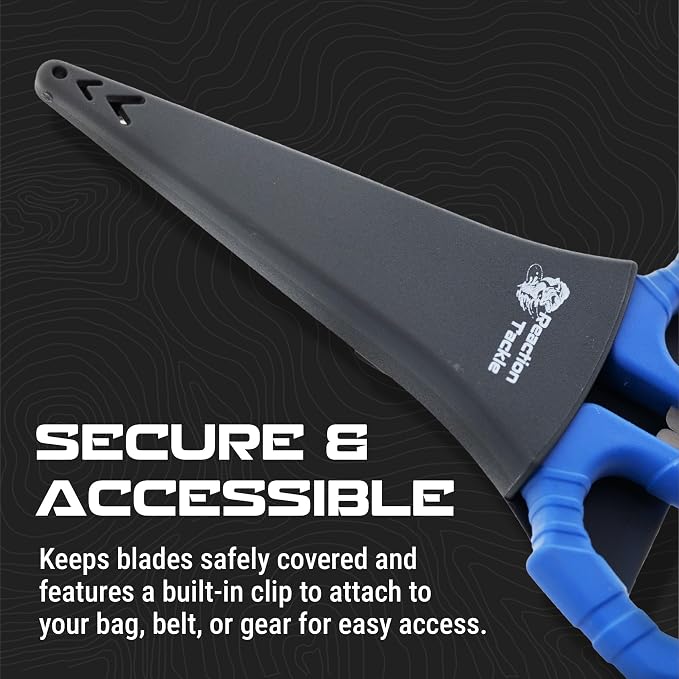 Reaction Tackle Fishing Line Scissors – 6.5” Heavy Duty Braid Shears with Serrated Stainless Steel Blades, Multi-Tool Fishing Scissors with Sheath, Braided Line Cutters, Mono, Fluoro & Wire